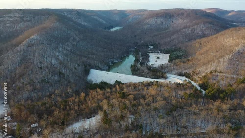 morning drone view snow covered mountains photo