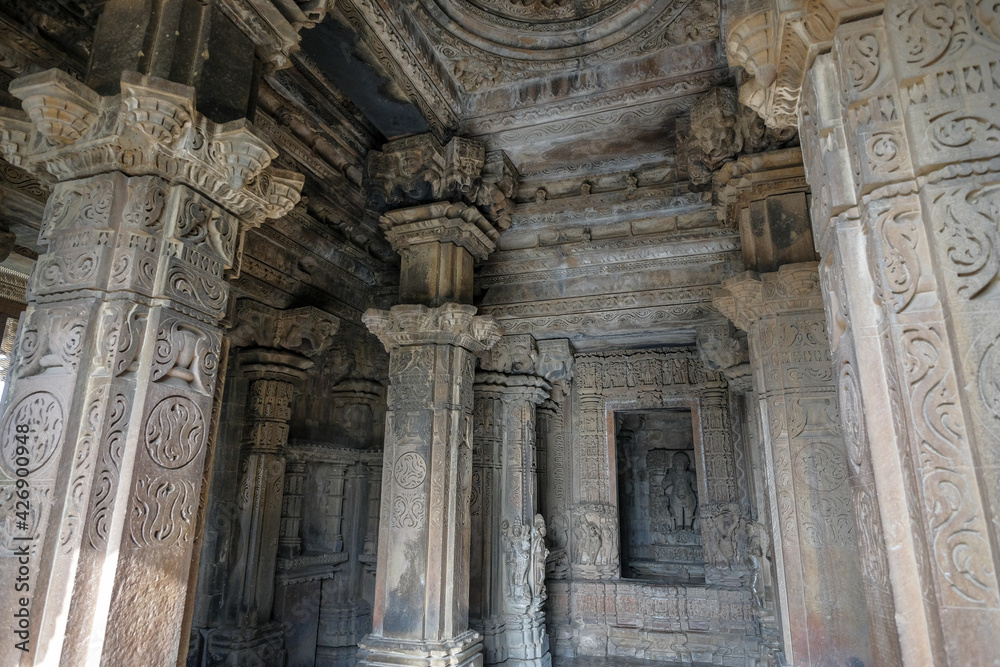 Detail of the Vamana Temple in Khajuraho, Madhya Pradesh, India. Forms part of the Khajuraho Group of Monuments, a UNESCO World Heritage Site.