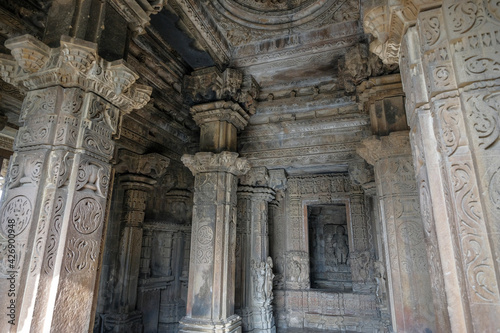 Detail of the Vamana Temple in Khajuraho, Madhya Pradesh, India. Forms part of the Khajuraho Group of Monuments, a UNESCO World Heritage Site.
