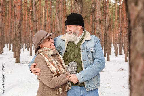 Happy mature couple in fore...