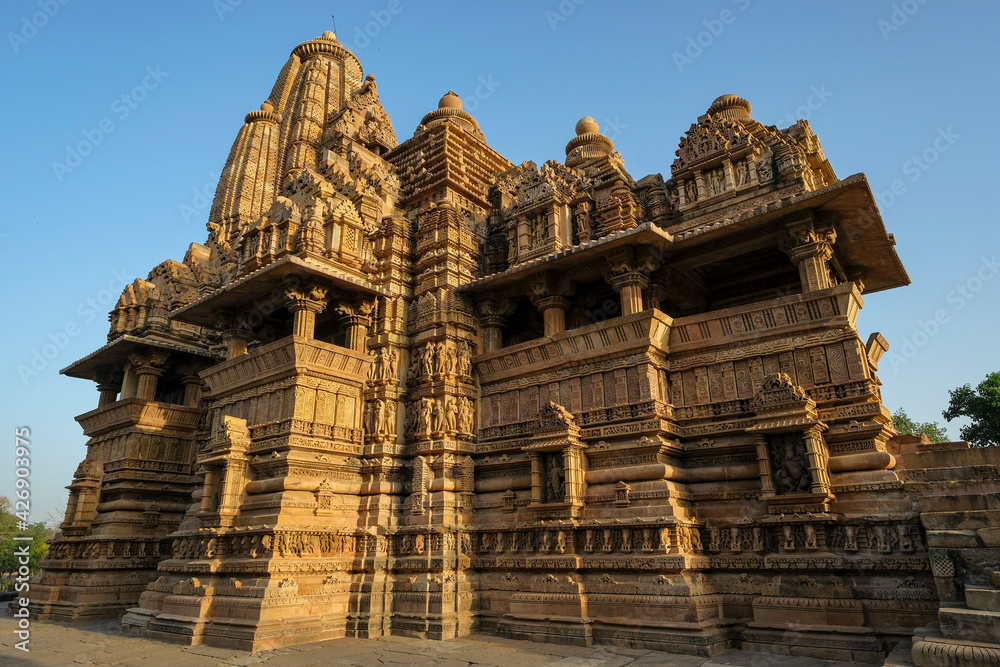 The Lakshmana Temple in Khajuraho, Madhya Pradesh, India. Forms part of the Khajuraho Group of Monuments, a UNESCO World Heritage Site.