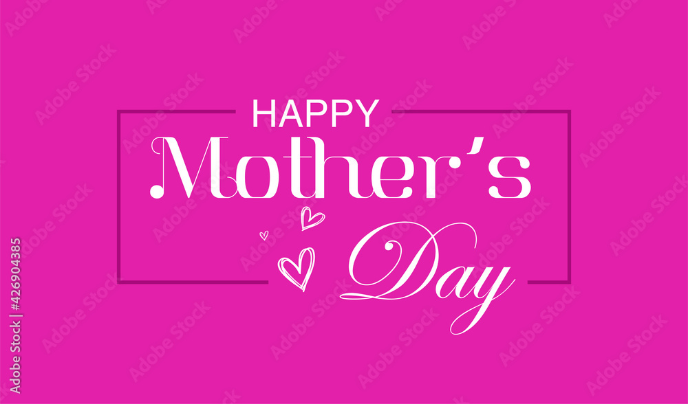 Happy Mother`s Day text with pink background and hearts