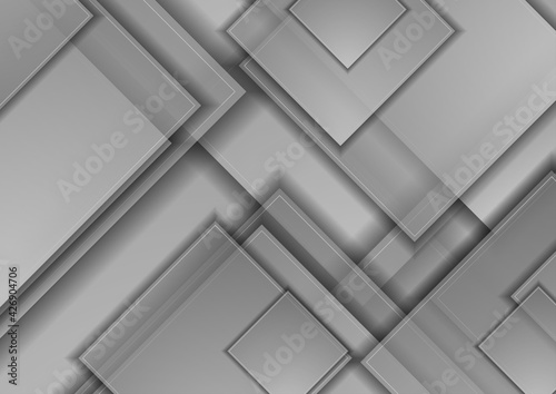Grey silver glossy squares abstract technology background. Geometric vector design