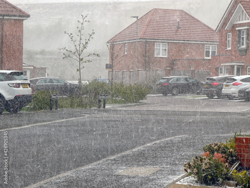 Hail in a suburban road