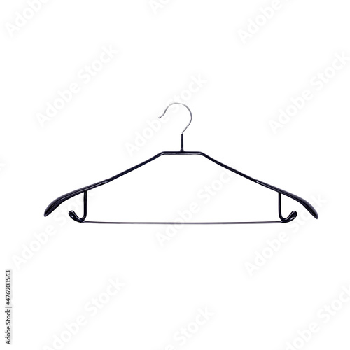 Beautiful black plastic clothes hanger and clothes hanger isolated on white background.