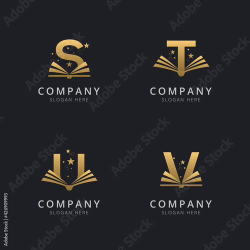 Letter S T U and V gold with abstract book logo template