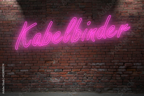 Neon Kabelbinder  cable tie  lettering on Brick Wall at night