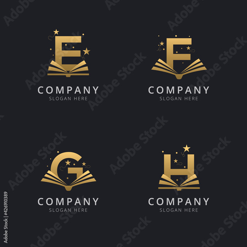 Letter E F G and H gold with abstract book logo template