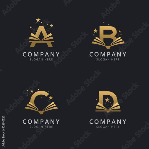 Letter A B C and D gold with abstract book logo template