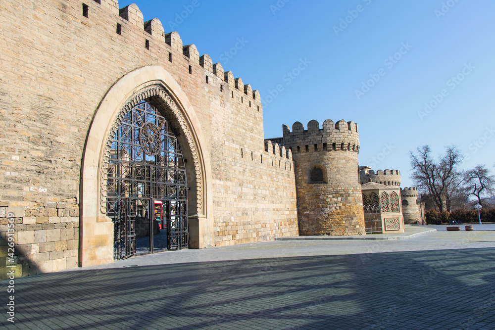 Fortress of the Old City Baku, entrance gate. Historical core of Azerbaijan Baku