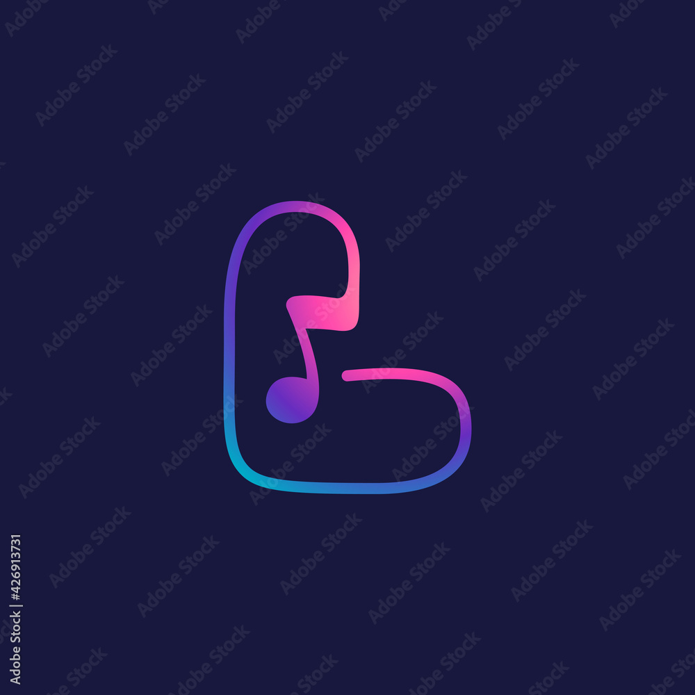 Letter L logo with musical note. Letter L logo with musical note.