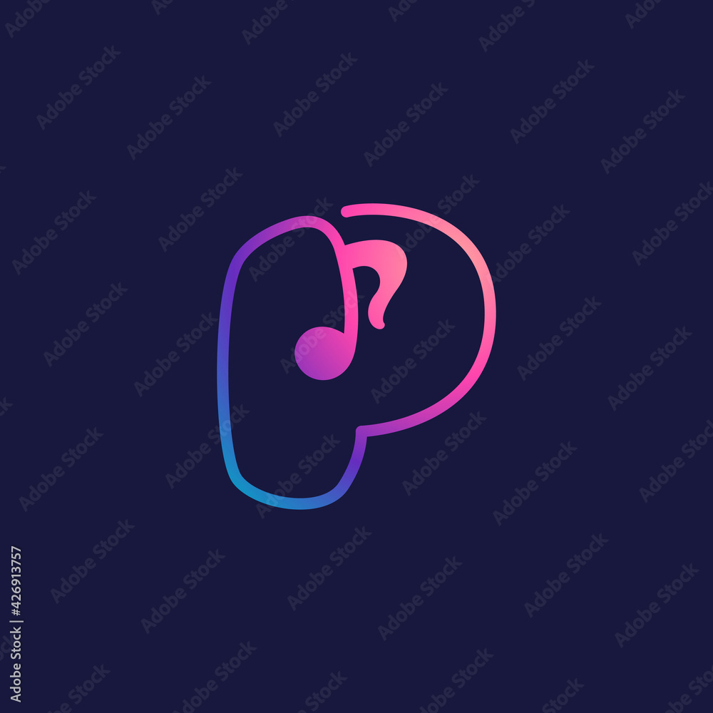 Letter P logo with musical note. Letter P logo with musical note.