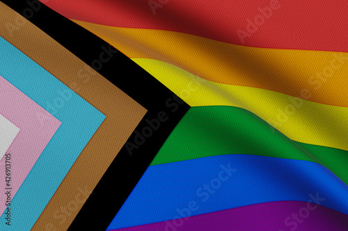 Progress LGBTQ Pride Flag. Flags For Good waving on the wind