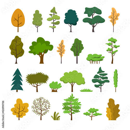 Set of trees  flat design style.