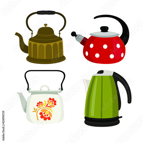 Set of teapots, flat design style.