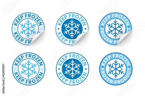 Keep frozen label sticker with curled edge, realistic vector illustration. Badge with curled corner for frozen product with snowflake icon. Stamp for refrigerated storage. Keep cool instruction