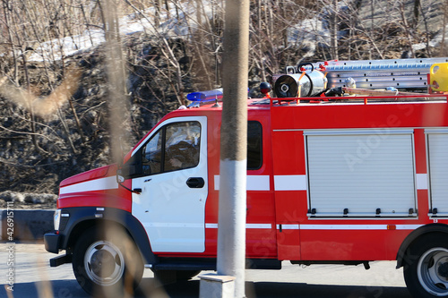 Special freight transport on the road. The fema car or fire service is on the road. High quality photo photo