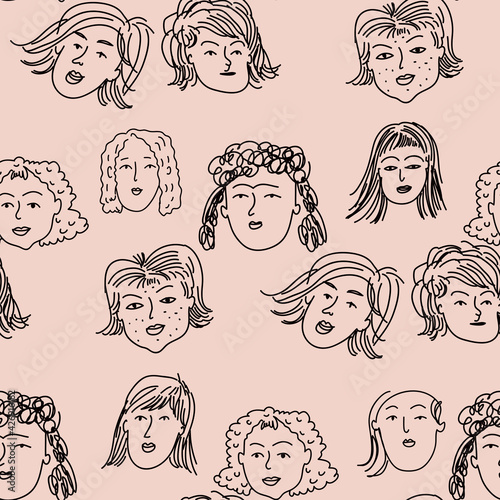 Women face doodle pattern 4