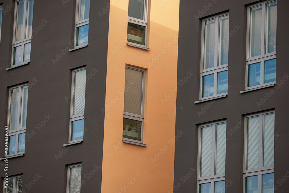 facade of an building with windows, årsta, stockholm, sweden