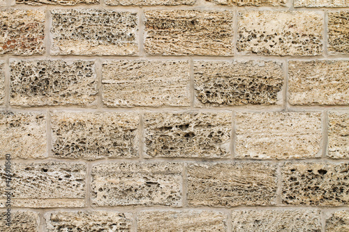 A wall built of shell rock. Brick texture.