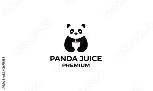 panda juice logo vintage hipster retro vector icon illustration