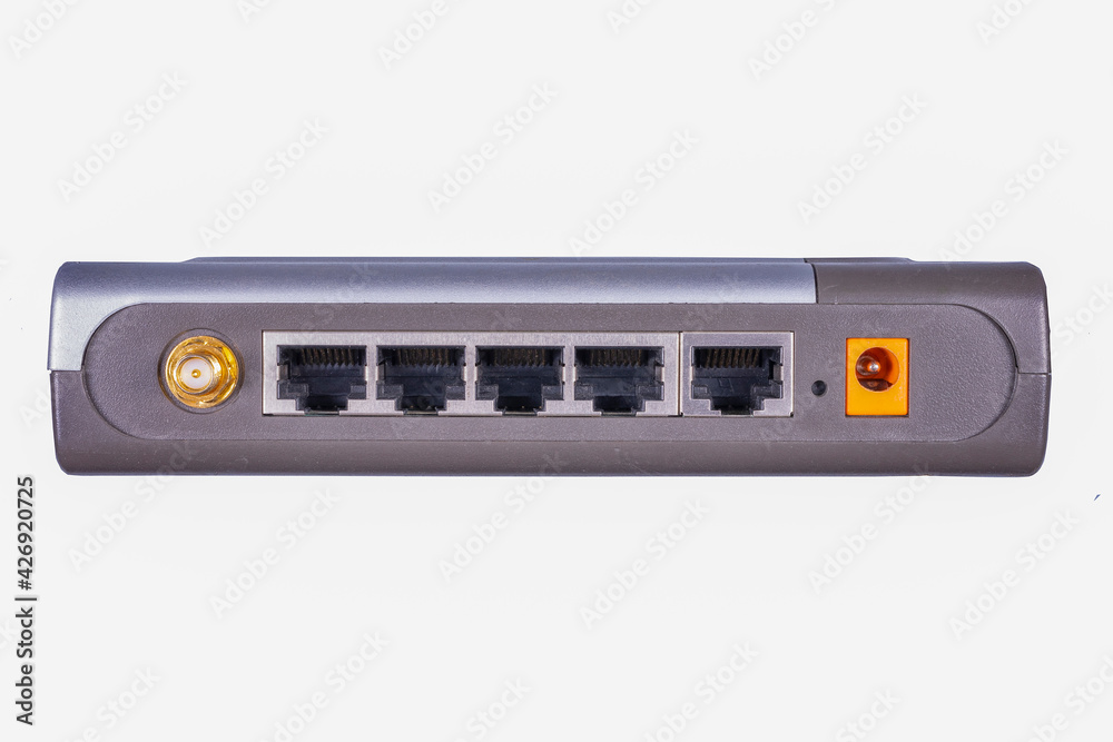 Old network router connectors. Connection point for a computer device. Old network router connectors. Connection point for a computer device.