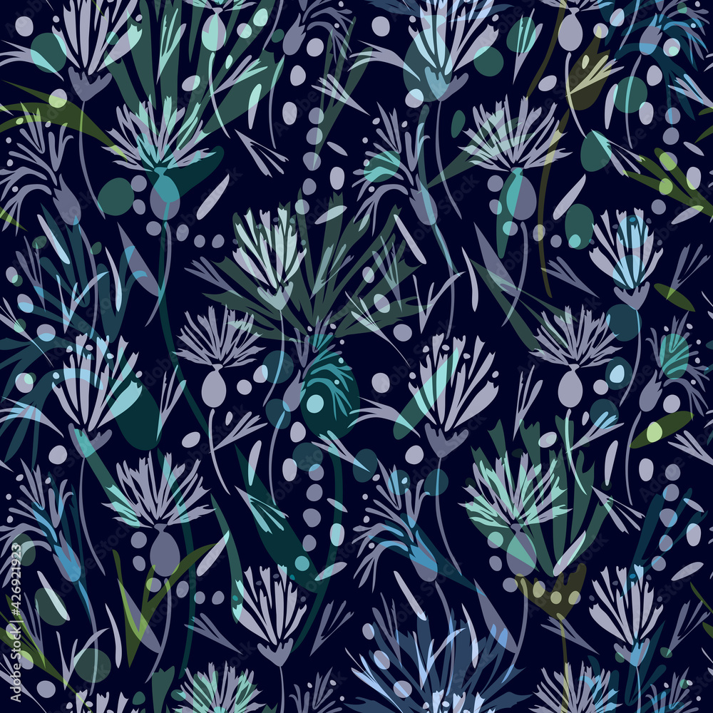 Wild meadow flowers. Seamless pattern. Fabric and wallpaper design.