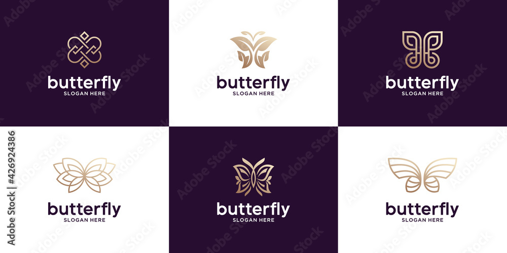 Set of luxury butterfly logo design