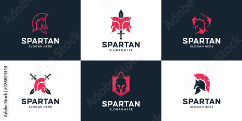 Set of spartan and shield logo design