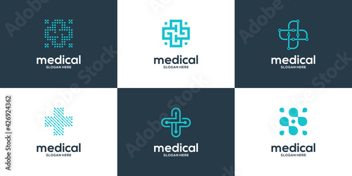 Set of cross plus medical logo design
