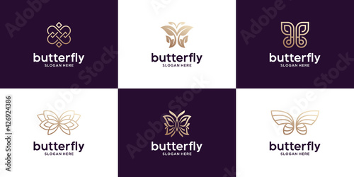 Set of luxury butterfly logo design