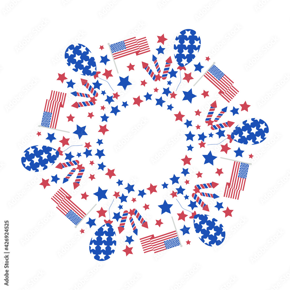 Obraz premium Circle Seamless pattern for USA national holiday, 4th of July. white background.