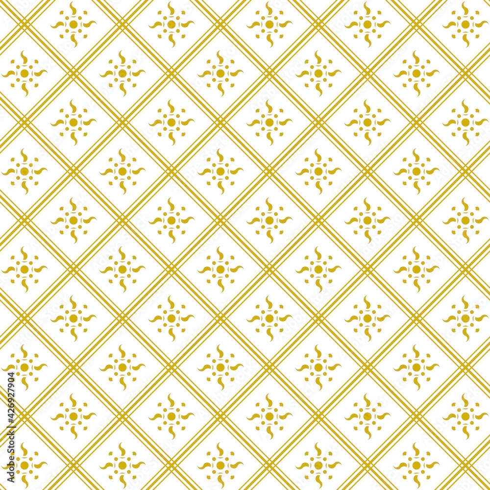 Abstract of diagonal stripe tile pattern. Design suns of seamless gold on white background. Design print for illustration, texture, wallpaper, background.