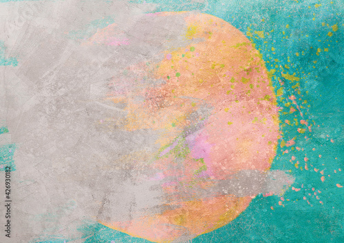 Canvas Print Abstract background made on the wall, with circular pinhead color pattern and brush effects in the center, suitable for designs
