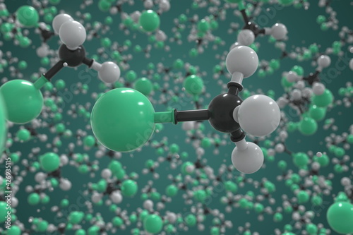 Chloromethane molecule made with balls, scientific molecular model. Chemical 3d rendering photo
