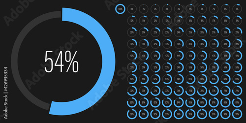 Set of circle percentage diagrams meters from 0 to 100 ready-to-use for web design, user interface UI or infographic - indicator with blue