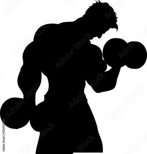 Vector silhouette of a strong bodybuilder training
