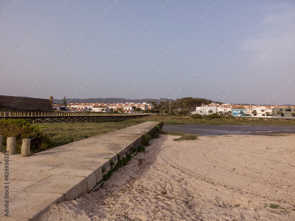 The marginal riverside, along the mouth of the Cavado River in Esposende, Portugal.