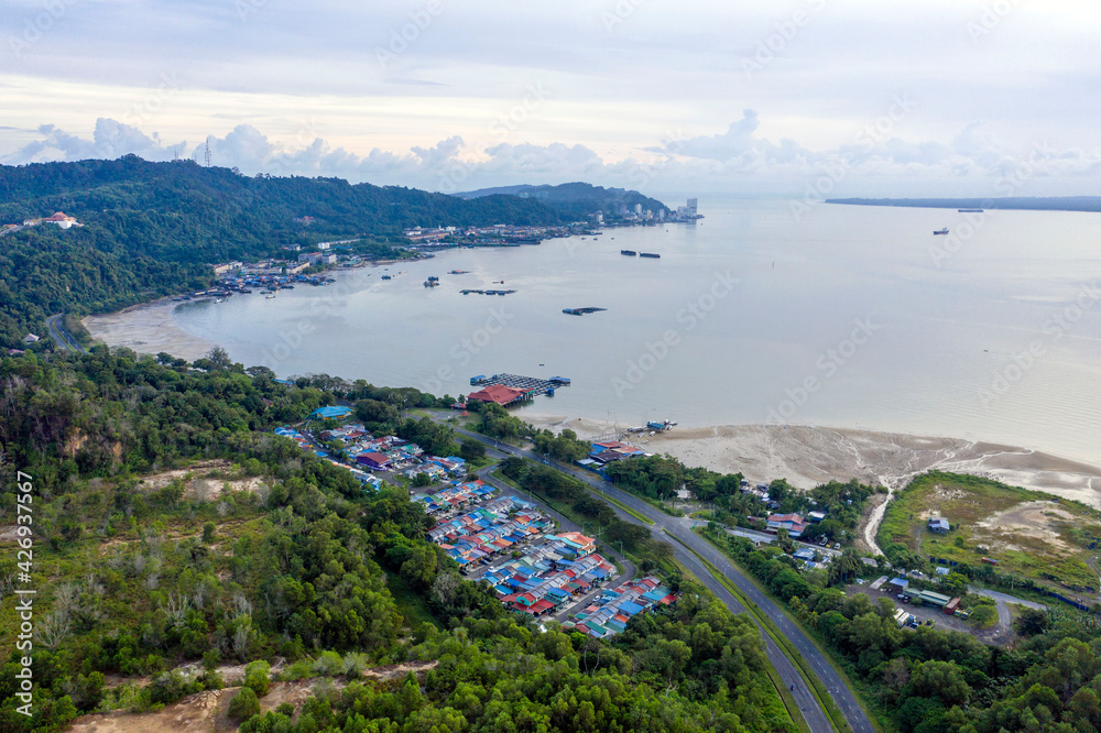aerial view of Sandakan once known as Little Hong Kong of Borneo.