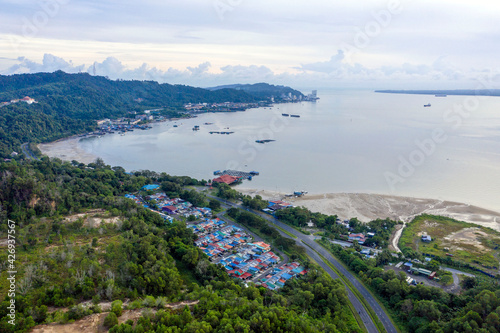 aerial view of Sandakan once known as Little Hong Kong of Borneo.