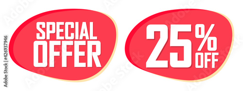 Special Offer, 25% off, sale banners design template, discount tags, vector illustration