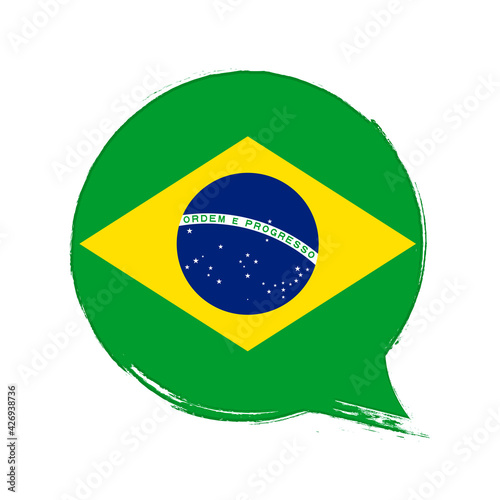 Flag of Brazil, speech bubble banner with grunge brush, Portuguese language, 