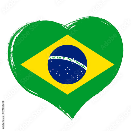 Heart symbol, flag of Brazil, banner with grunge brush
