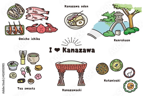 手描き風金沢のイラスト（カラー）