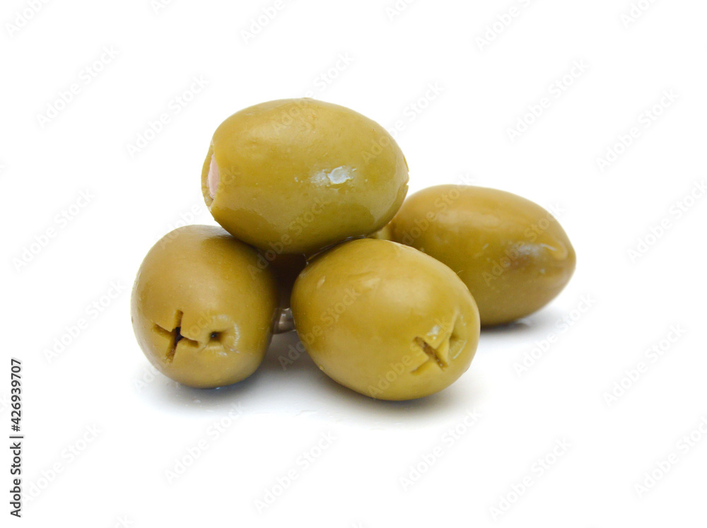 Olives on twig isolated on white background Olives on twig isolated on white background