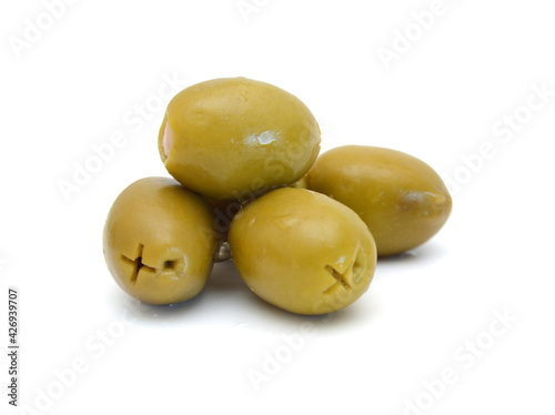 Olives on twig isolated on white background