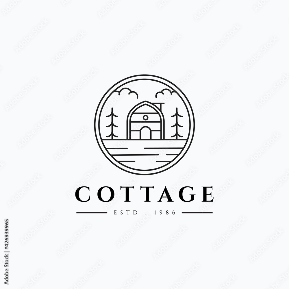 Outdoor minimalist line art cabin vector illustration design. Simple modern vacation cottage logo concept. Outdoor minimalist line art cabin vector illustration design. Simple modern vacation cottage logo concept.
