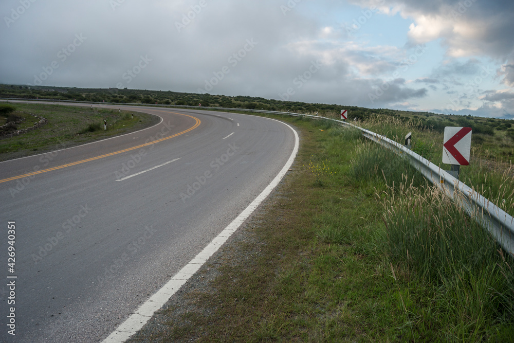 Fototapeta premium asphalted road that ascends between the mountains
