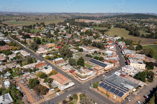 Aerial view of the central western country town of Canowindra, New South Wales, Australia.