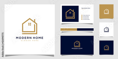 build house logo with line art style. home build abstract for logo and business card design